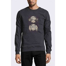 Three Monkeys 3 Monkeys Baskılı Füme Erkek Örme Sweatshirt