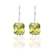 Oya Silver Kelly Yeşili Dikdörtgen Zirkon Sallantılı Kadın Gümüş Küpe 2.9x0.8 Cm