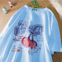 Kozia Outdoors Malkoçbey Vişne Baskılı Oversize Unisex Basic T-şhirt Bebe Mavi Bebe Mavi