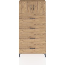 Arges Dolap Tek Raflı 4 Çekmeceli 2 Kapaklı 88x30x182 Çam-çam Çam