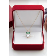 Çekirdekjewelry 925 Ayar Gümüş Kalplı Taşlı Çilek Kolye Beyaz Taş
