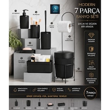 Premium Lüks 7 Li Banyo Aksesuar Seti Modern Tasarım Siyah