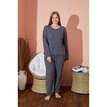 Kadın Kışlık Büyük Beden Pijama Takımı Kaşkorse Desenli Takım Waynap 8961- Füme