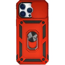 Apple  Uyumlu  iPhone 14 Pro Kılıf Pars Lens Yüzüklü Silikon Kırmızı