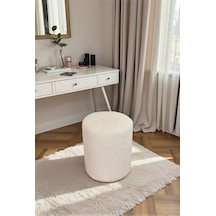 Dekoratif Silindir Puf Ahşap İskeletli, Oturma Ve Yatak Odası Pufu - Krem - 40x36 Cm Krem