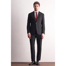İmza Siyah Kırlangıç Yaka Çizgili Desen Slim Fit 6 Drop Takım Elbise 1001255166 Siyah