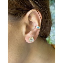 Bymerve Gümüş Top Ince Kristal Taş Detaylı Kadın Küpe