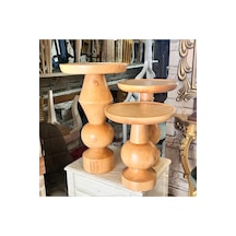 Wood Ahşap 3 Lü Set Fitilli Mantar Yan Sehpa Modern Fiskos / Çiçe