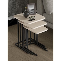 Zigon Sehpa Metal Ayak 3'lü Koltuk Yan Sehpa Zino Krem Bej