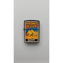 Stamp Pyramids Of Giza Benzinli Siyah Çakmak Magnet Hediye Siyah