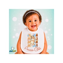 Bluey Annesinin Gülü Keten Bebek Mama Önlüğü Yumuşak - Emici - Yıkanabilir - Özel Tasarım P027 Çok Renkli