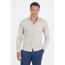 İmza Gri İtalyan Düğmeli Yaka Uzunkol Cepsiz Slim Fit Gömlek 1004250254 Gri