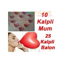 Kalp Balon + 10 Kalpli Mum Hediye. Sevgiliye Doğum Günü Aşk Paket