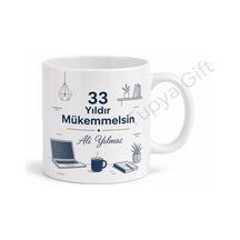 Modern Ofis Tasarımlı 33 Yaş Doğum Günü Hediyesi Kahve Kupası Bardak Beyaz / Çok Renkli
