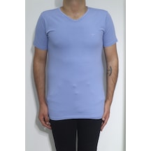 Santa Dmctekstil Erkek Düz Spor Kesim Dar Kalıp V-yaka T-shirt Mavi