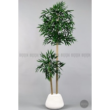 Yapay Bambu Ağacı 160cm Spiral Saksıda Leylek Model Beyaz