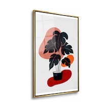 Saksıda Minimal Monstera Gold Çerçeveli Cam Tablo