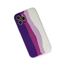 Apple İphone 12 Pro Max Kılıf Ebruli Lansman Silikon - Mor-beyaz