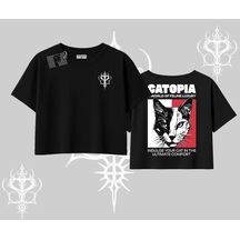 Tarzsokak Modern Kedi Temalı Arka Baskılı Oversize Crop Tshirt Siyah Tarzsokak Modern Kedi Temalı Arka Baskılı Oversize Crop Tshirt Siyah