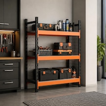 3 Katlı Tel Kafesli Dekoratif Midi Rack - Ekonomik Depo,arşiv, Kiler Rafı Siyah-turuncu-46x90 Cm-150 Cm Çok Renkli