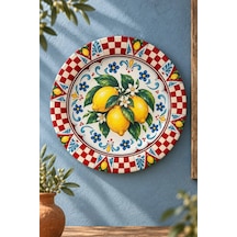 Dekoratif Duvar Tabağı - Limon Ve Kırmızı Dama Desenli - Dekorlu Seramik Tabak