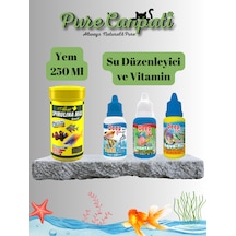 Purecanpati Akvaryum Balık Bakım Seti Spirulina Max Granulat Yem 250 Ml + Su Düzenleyici & Vitamin