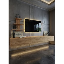 Resital Duvara Monte Ledli 270 Cm Tv Ünitesi Duvar Raflı - Ll6038 Atlantik Çam