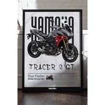 Yamaha Tracer 9 Gt Siyah Ahşap Çerçeveli Poster, Motosiklet Duvar Tablosu