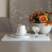 Akayev Mermer Beyaz 30x20 Cm Altın Kuş Sunum Tabağı Çok Renkli