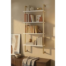 60x20 Cm, 4 Raflı Kitaplık Duvar Rafı & Mutfak, Banyo, Organizer, Gold Metal Diğer