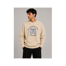 Herkesemoda The Winner Baskı Detaylı Bisiklet Yaka Şardonlu 2 İplik Sweatshirt Bej