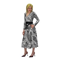 Kadın Viskon Leopar Desenli V Yaka Elbise Bgl-st03536 001