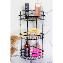 Banyo Köşe Rafı 3 Katlı Siyah Şampuanlık Hem Vidalı Hem Yapışkan Stickerlı Çok Renkli