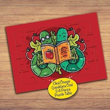 Kitap Okuyan Solucanlar Çocuklara Özel Puzzle Yapboz Tablo-pz130