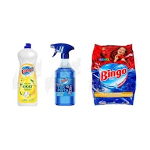 Bingo Bulaşık Deterjanı 650 Ml + Kireç Çözücü 900 Ml + Renkli Ler 6 Kg 3'lü Set