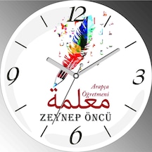 Arapça Öğretmeni Renkli Çap 30cm Sessiz Akar Bombeli Gerçek Cam Duvar Saati Çok Renkli