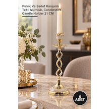 5 Adet Şamdan Pirinç Ve Karışımlı Tekli Mumluk, Candlestick, Candle Holder 21 Cm