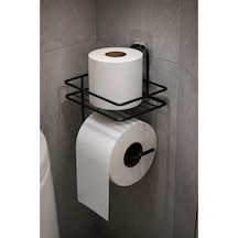 Buççin Online Mağaza Yapışkanlı Siyah Tuvalet Kağıtlığı Metal Wc Kağıtlık Yedekli Tuvalet Kağıdı Tutacağı Raflı Askı Meta Çok Renkli