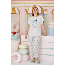 Sevim Kadın Büyük Beden Kısa Kol Bej Melanj Pijama Takım C4t7n651 001