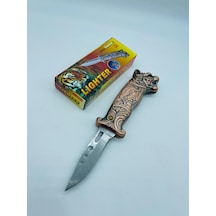 Aslan Desenli Kabartmalı Işıklı Çakı Çakmak //18cm