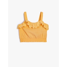 Koton Crop Bluz Askılı Beli Lastikli Fırfır Detaylı Pamuklu Turuncu 4smg60065aw Turuncu