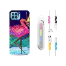 Oppo Reno 4 Lite Kılıf Kablo Koruyuculu Queen Flamingo 1748 Siyah