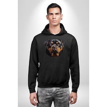 Rottweiler Kafası Kadın Erkek Siyah Kapüşonlu Sweatshirt Hoodie Siyah