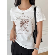 Uyguntarz Unisex Ars Longa Vita Brevis Baskılı Tasarım Tshirt Beyaz
