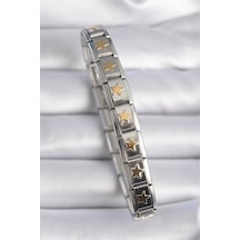 316l Çelik Gümüş Renk Gold Yıldız İşleme Nomination Charm Bileklik