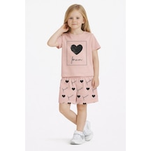 Name Baby & Kids Kız Çocuk Şortlu Yazlık Pijama Takımı Kalp Temalı Nbk-6146 Pembe