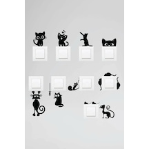 Sptl Priz Kedi Sticker Set Siyah Etiket Duvar Sticker-8 Renkli