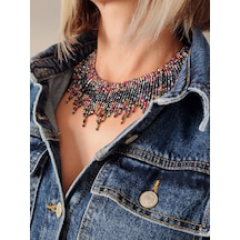 Kristal Boncuk Tasma Choker Model El Yapımı Kolye Çok REnkli