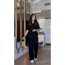 De'charme Kadın Kısa Kollu Yakalı Viskon Iki Iplik Bluz Ve Pantolon Ikili Takım Siyah
