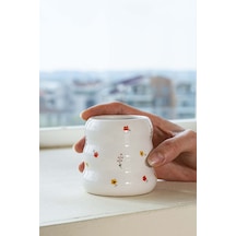Rivaistanbul Minimal Çiçekler Amore El Yapımı Seramik Double Kahve Bardağı Mug Kupa Krem